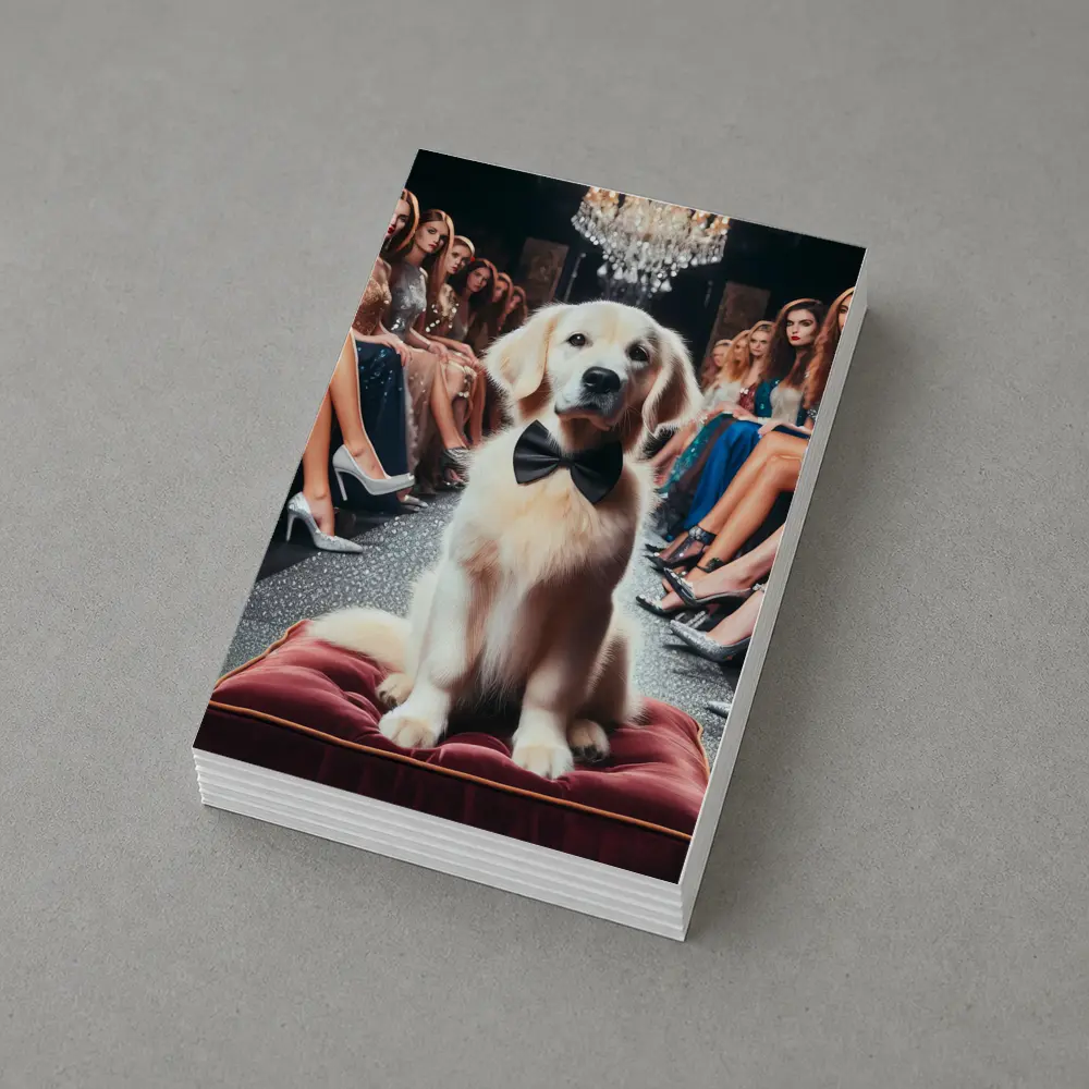 Golden Retriever Bow Tie Fashion Show Setting – Postcards