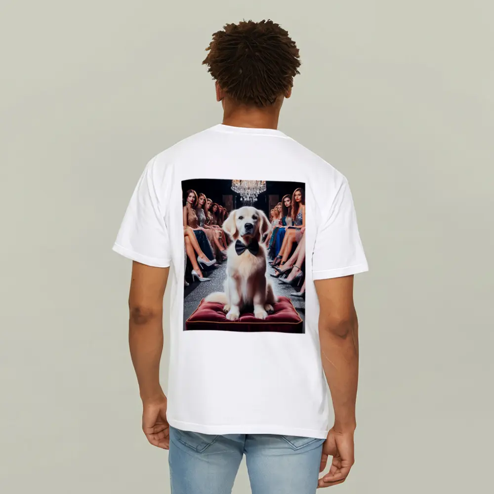 Golden Retriever Bow Tie Fashion Show Setting – T-Shirts