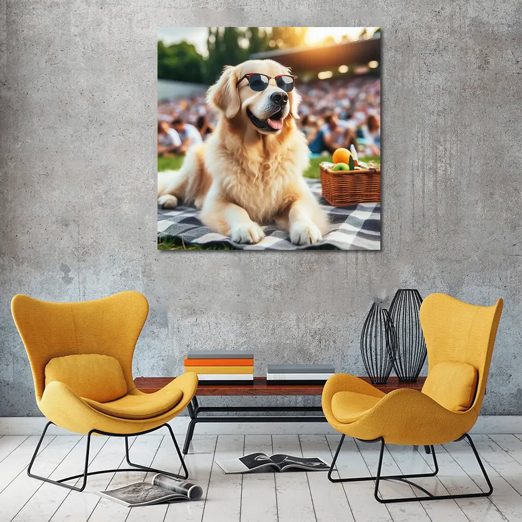 Golden Retriever Sunglasses Picnic Summer Outdoors – Wall Art