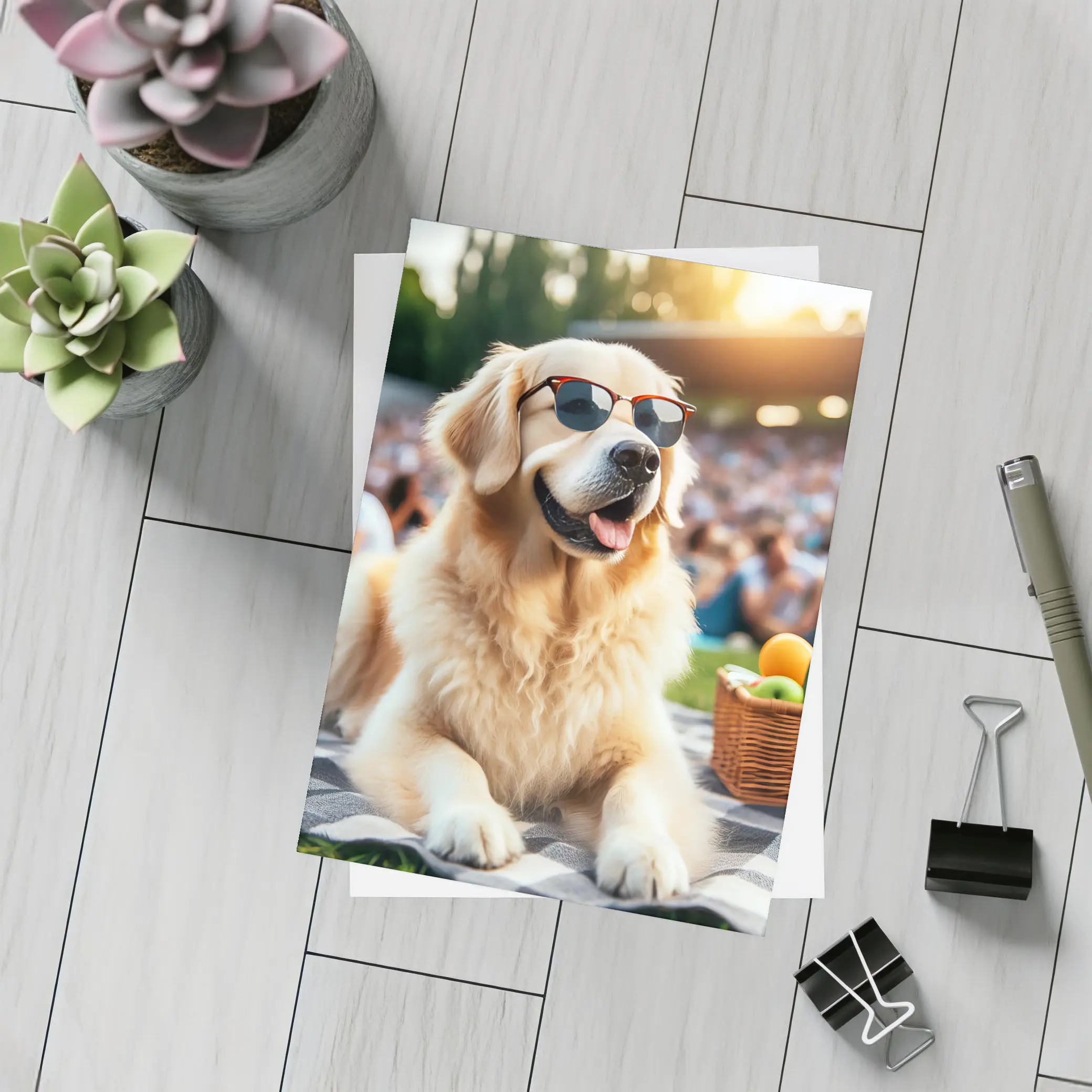 Golden Retriever Sunglasses Picnic Summer Outdoors – Postcards