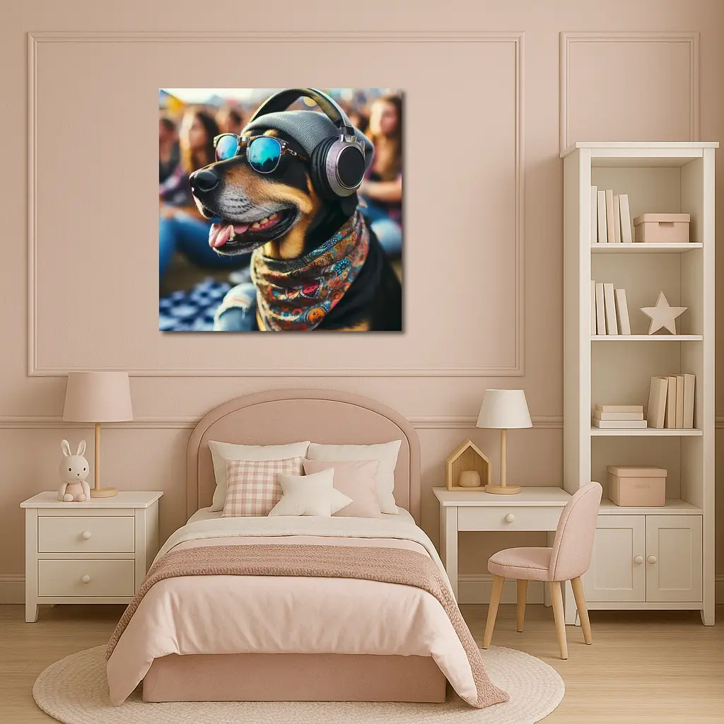 Cool Dog Sunglasses Headphones Music Festival – Wall Art