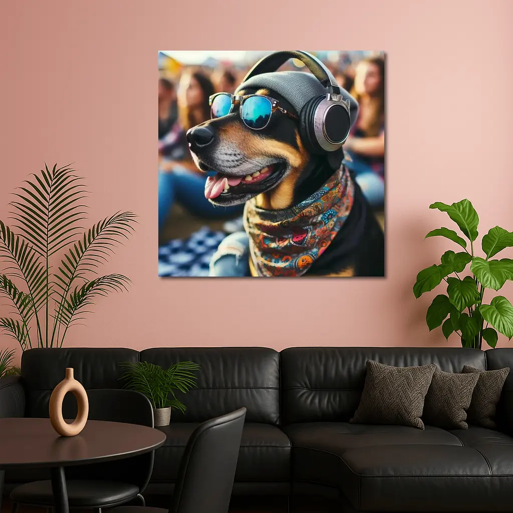 Cool Dog Sunglasses Headphones Music Festival – Wall Art