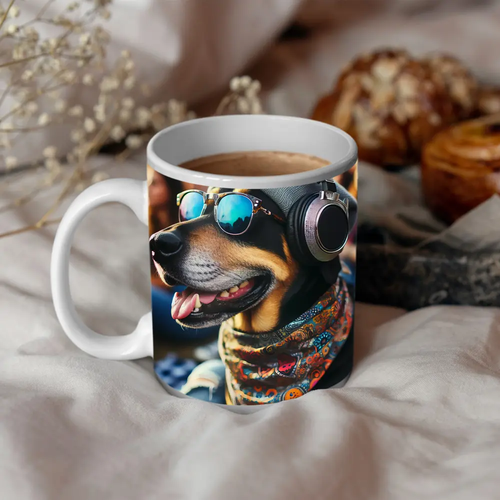 Cool Dog Sunglasses Headphones Music Festival – Mugs