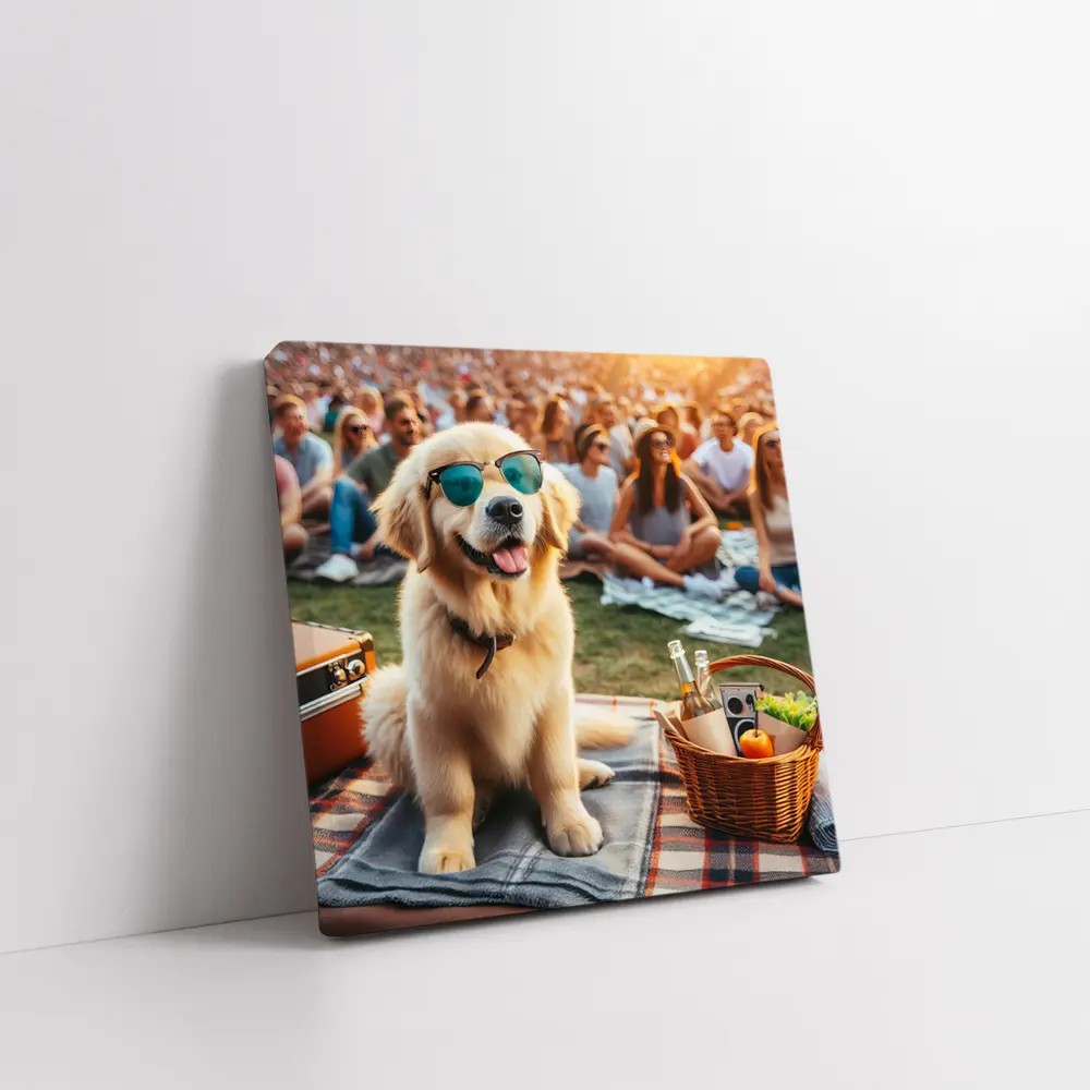 Golden Retriever Sunglasses Outdoor Picnic Crowd – Wall Art