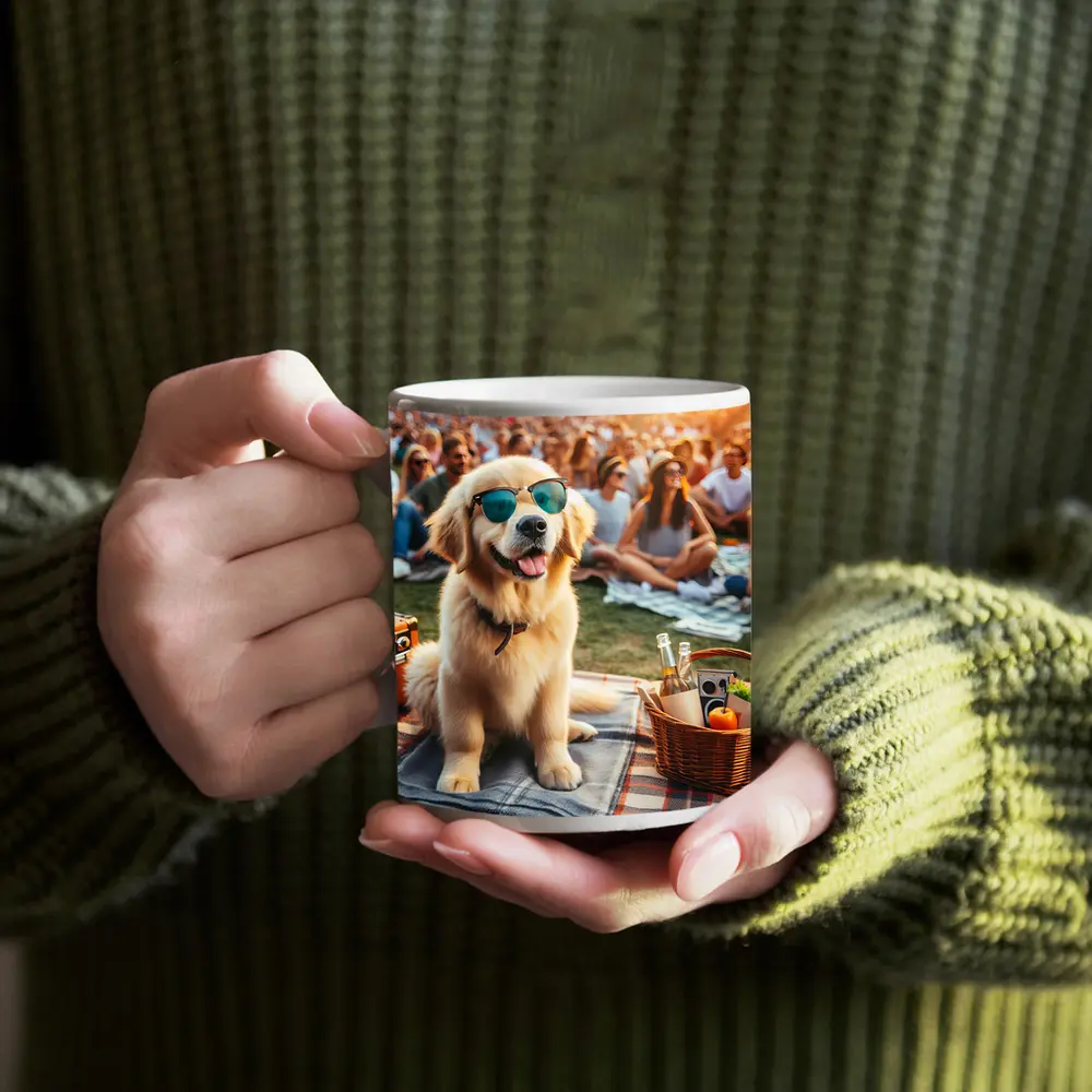 Golden Retriever Sunglasses Outdoor Picnic Crowd – Mugs