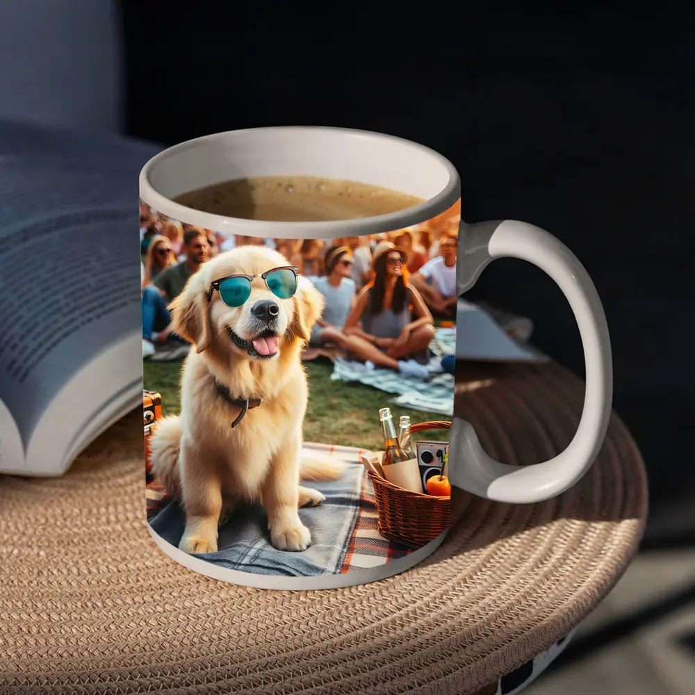 Golden Retriever Sunglasses Outdoor Picnic Crowd – Mugs