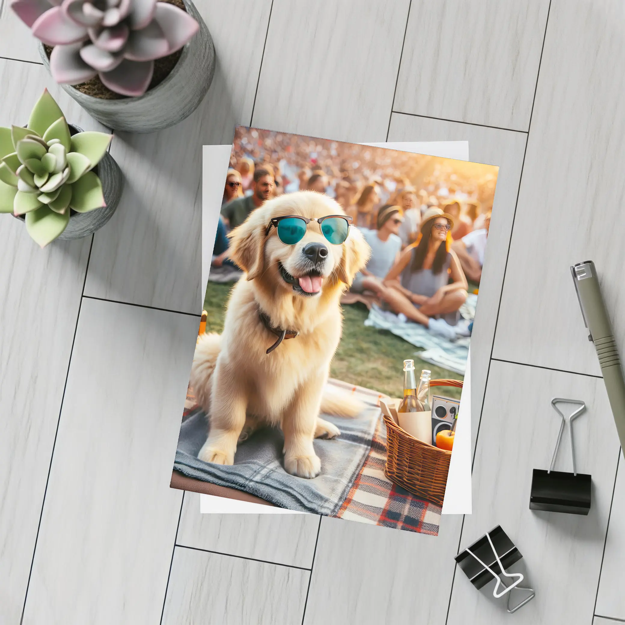 Golden Retriever Sunglasses Outdoor Picnic Crowd – Postcards