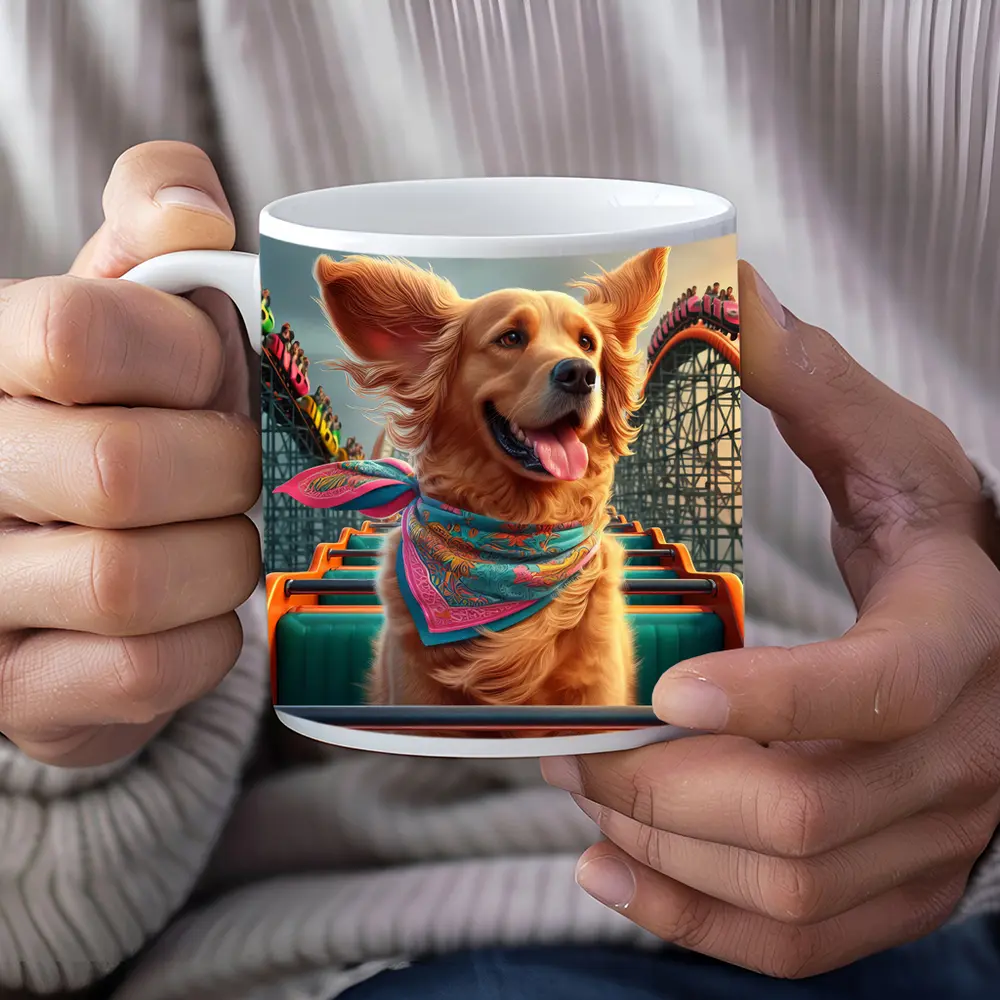 Golden Retriever Riding Roller Coaster Amusement Park – Mugs