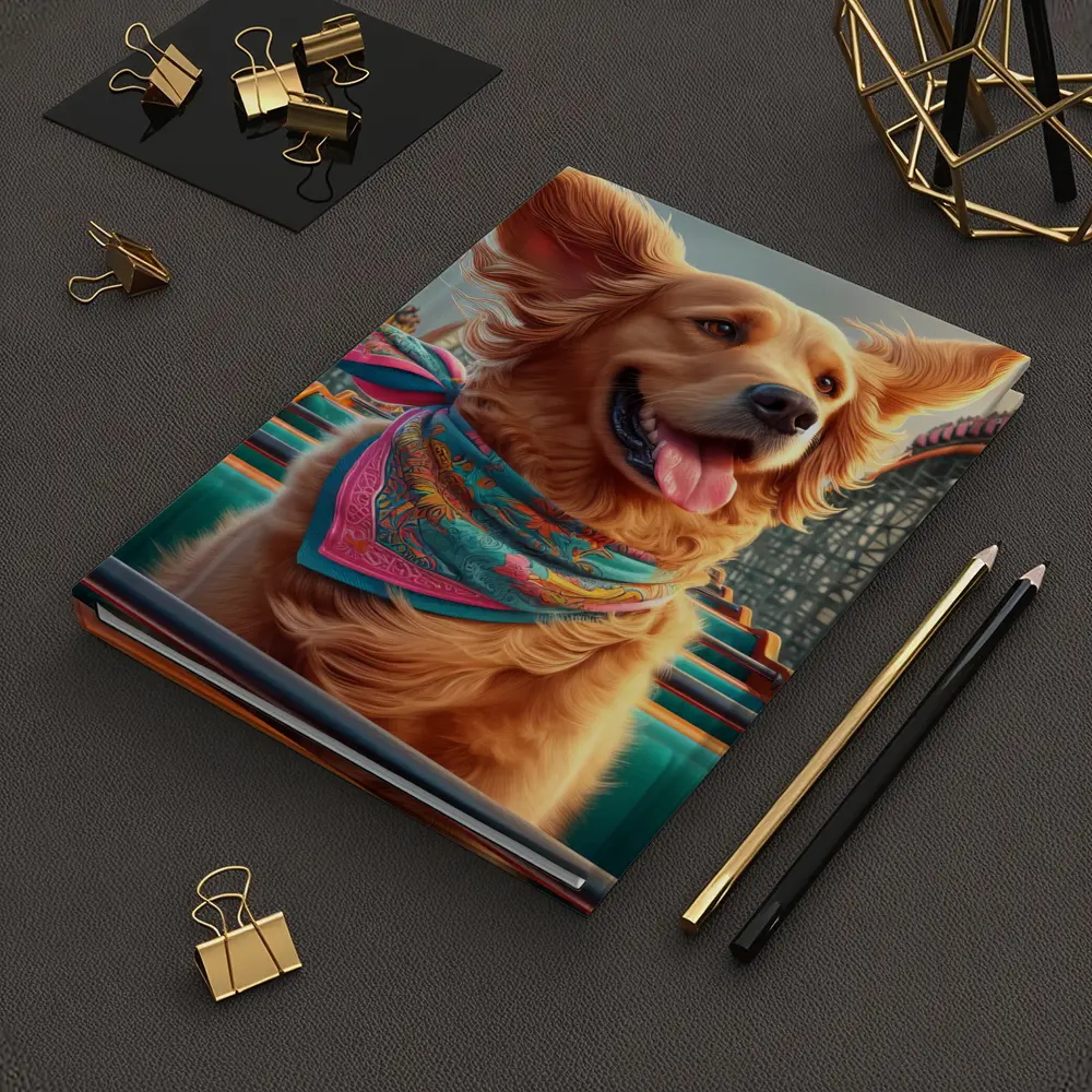 Golden Retriever Riding Roller Coaster Amusement Park – Notebooks