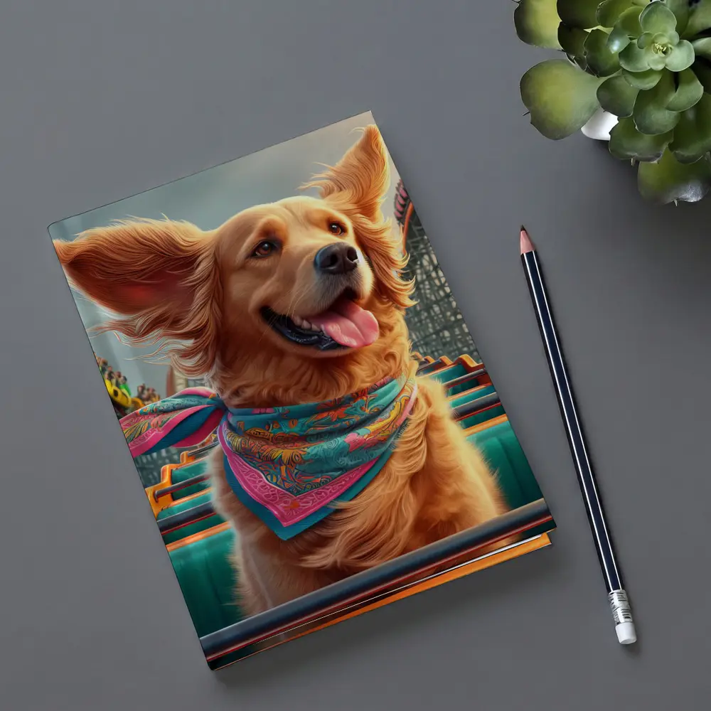 Golden Retriever Riding Roller Coaster Amusement Park – Notebooks