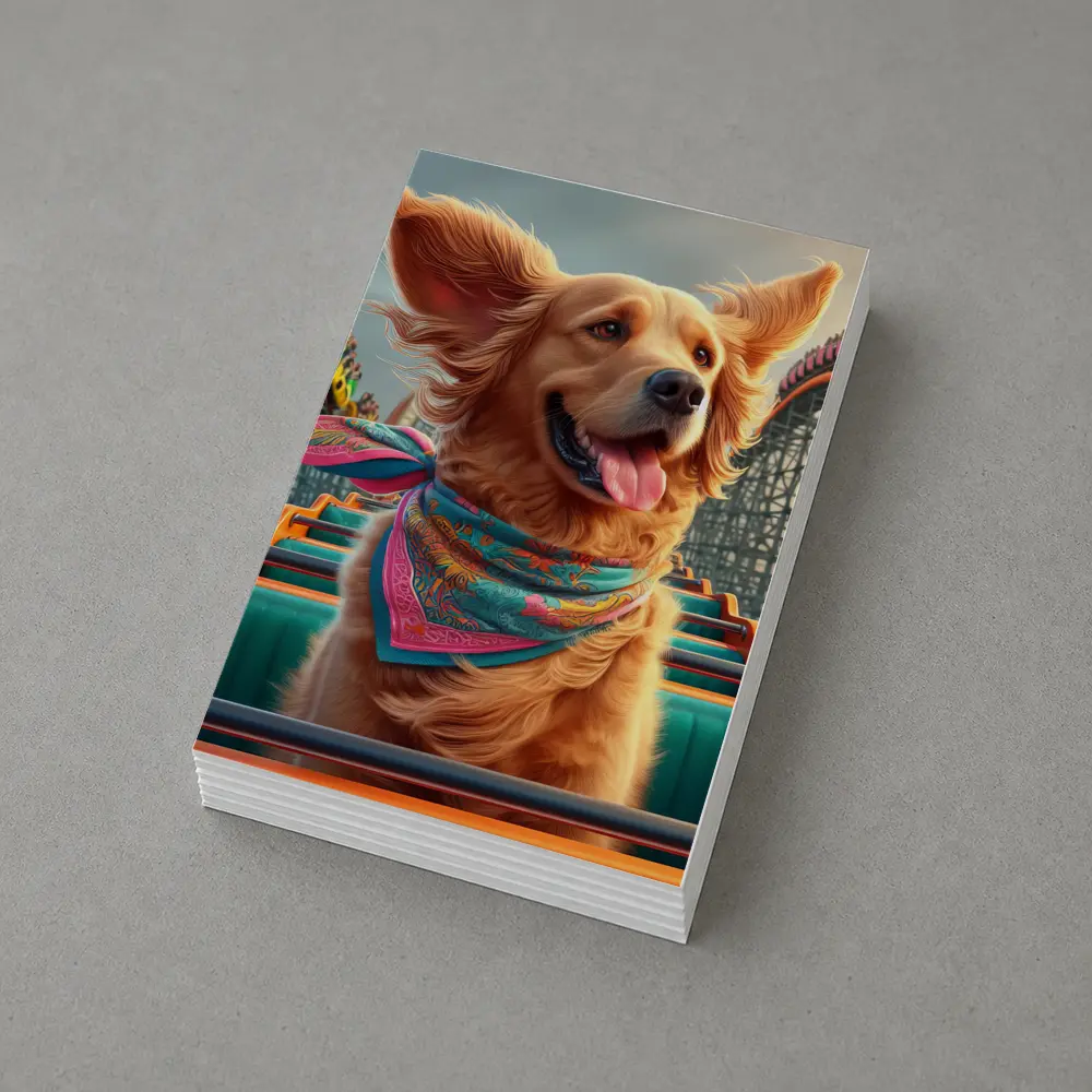 Golden Retriever Riding Roller Coaster Amusement Park – Postcards