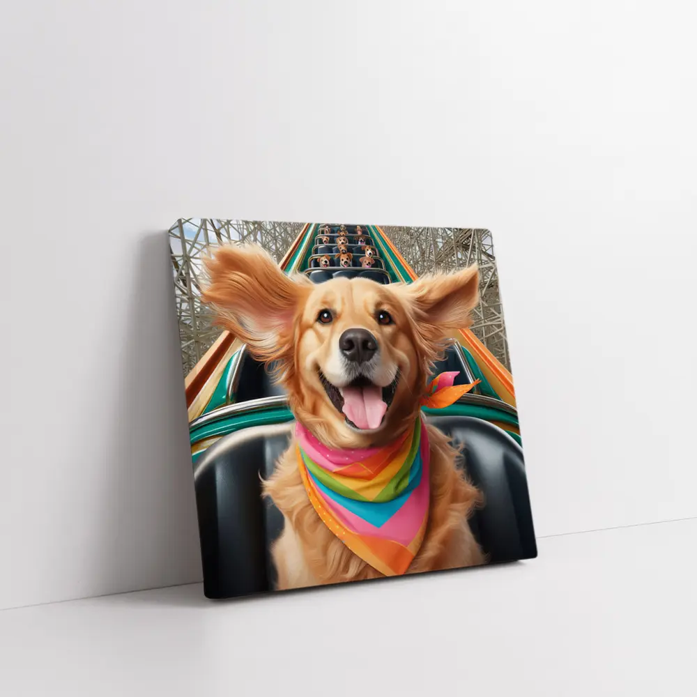 Golden Retriever Roller Coaster Ride Colorful Bandana – Wall Art
