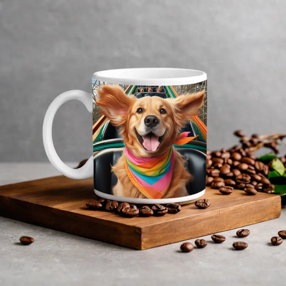 Golden Retriever Roller Coaster Ride Colorful Bandana – Mugs