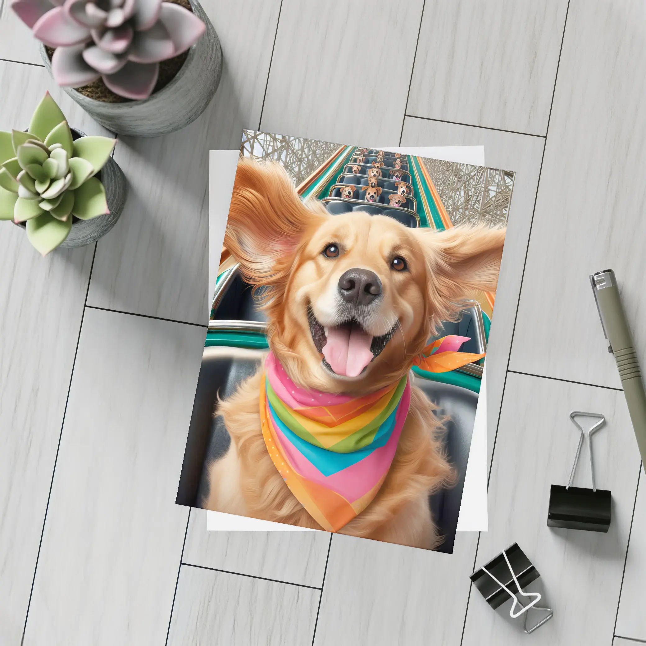 Golden Retriever Roller Coaster Ride Colorful Bandana – Postcards