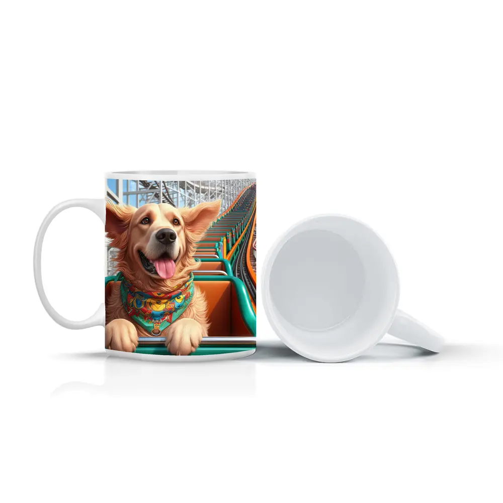Golden Retriever Riding Roller Coaster Cartoon – Mugs