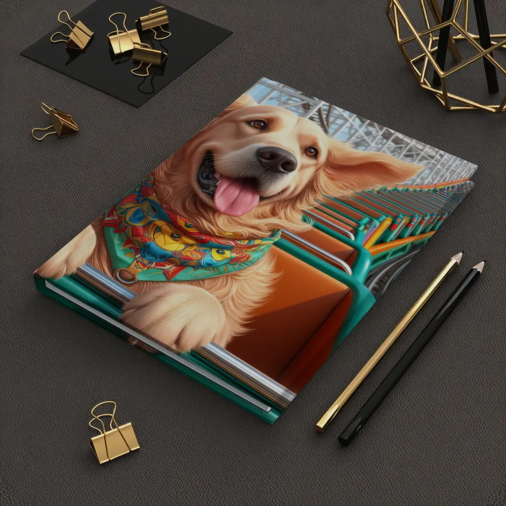 Golden Retriever Riding Roller Coaster Cartoon – Notebooks