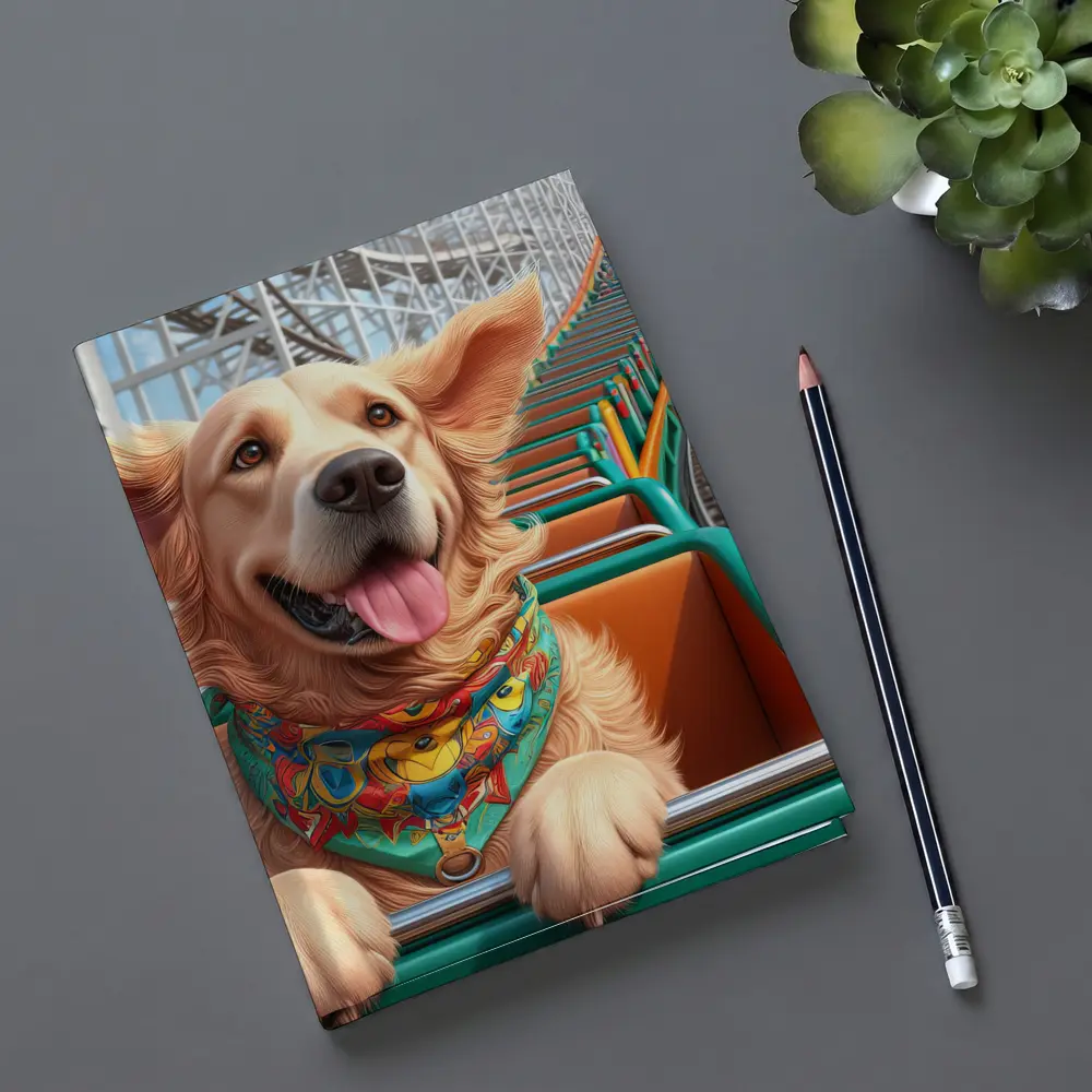 Golden Retriever Riding Roller Coaster Cartoon – Notebooks