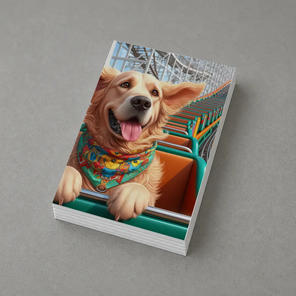 Golden Retriever Riding Roller Coaster Cartoon – Postcards