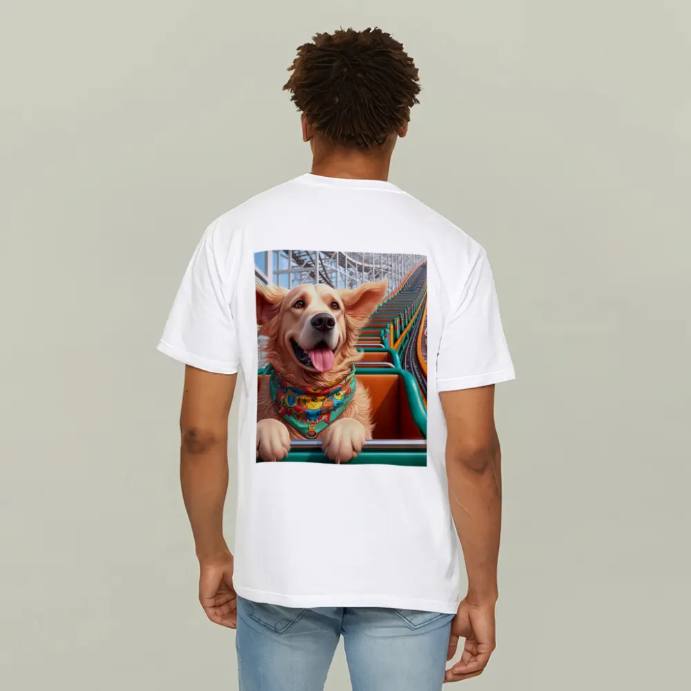 Golden Retriever Riding Roller Coaster Cartoon – T-Shirts