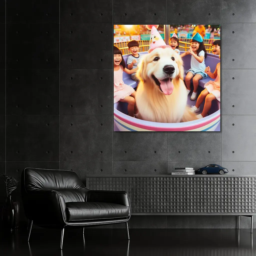 Golden Retriever Party Hat Amusement Park Ride – Wall Art