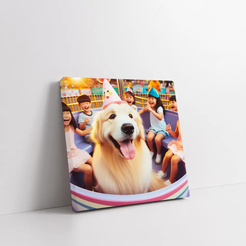 Golden Retriever Party Hat Amusement Park Ride – Wall Art