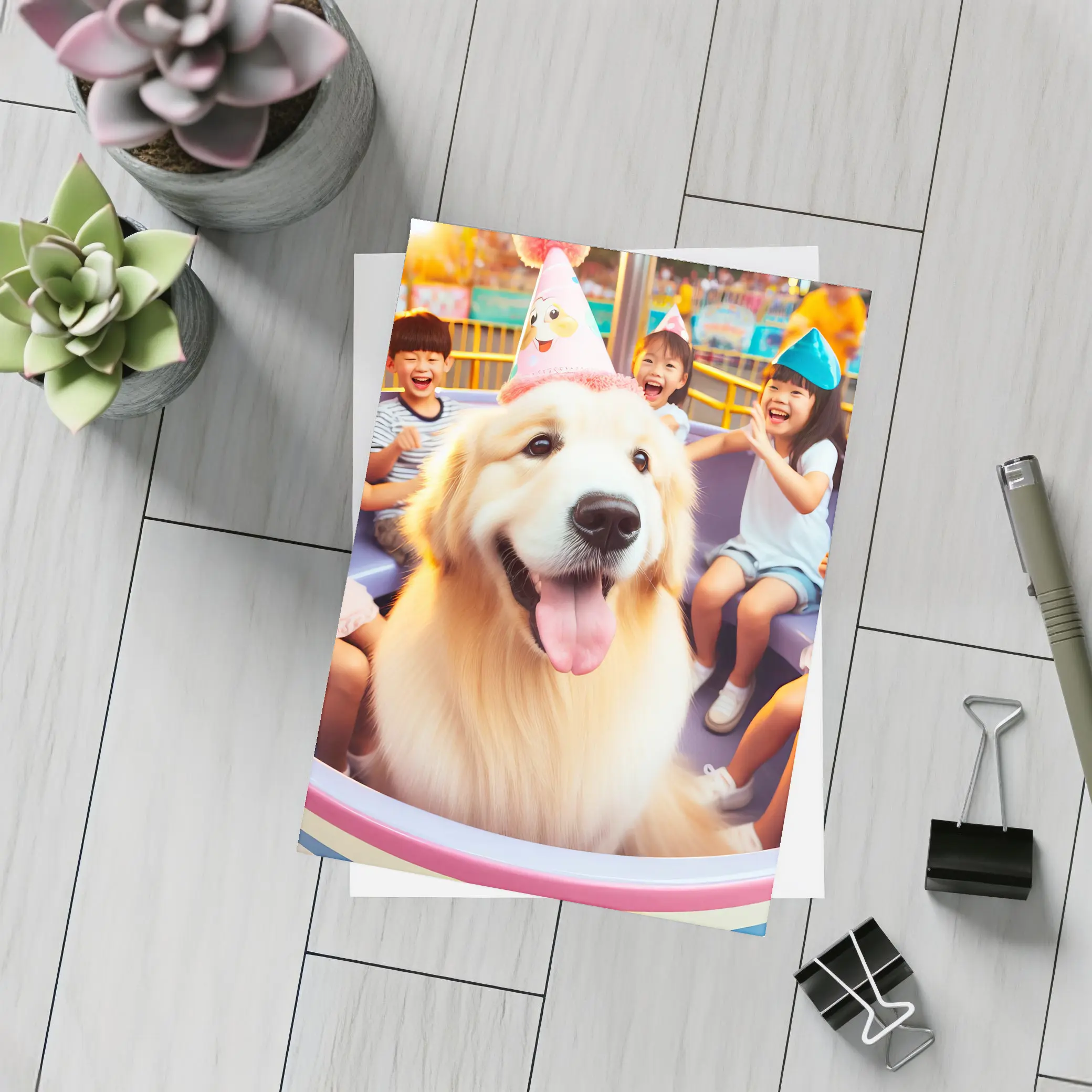 Golden Retriever Party Hat Amusement Park Ride – Postcards