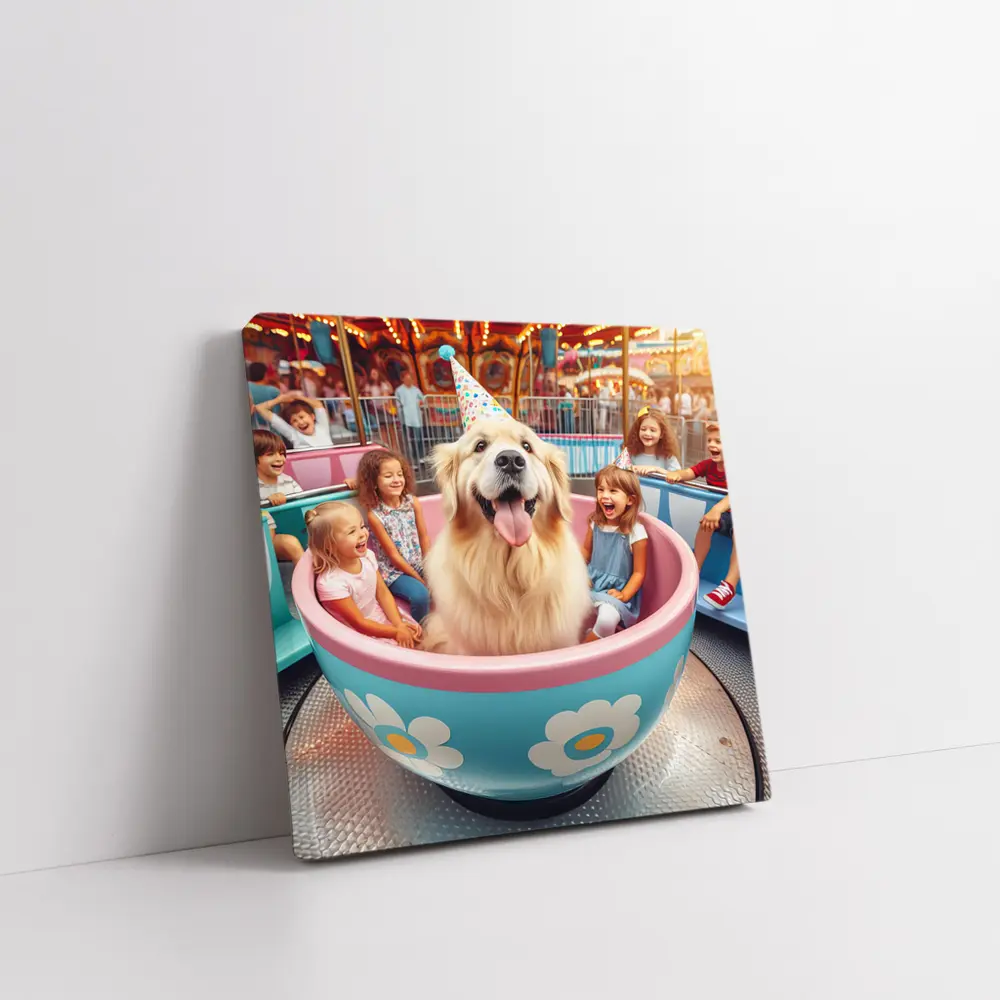 Golden Retriever Dog Riding Teacup Carnival Ride – Wall Art