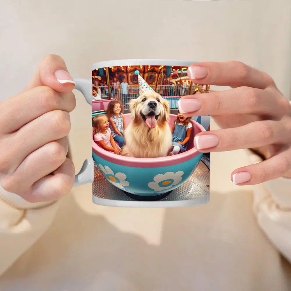 Golden Retriever Dog Riding Teacup Carnival Ride – Mugs