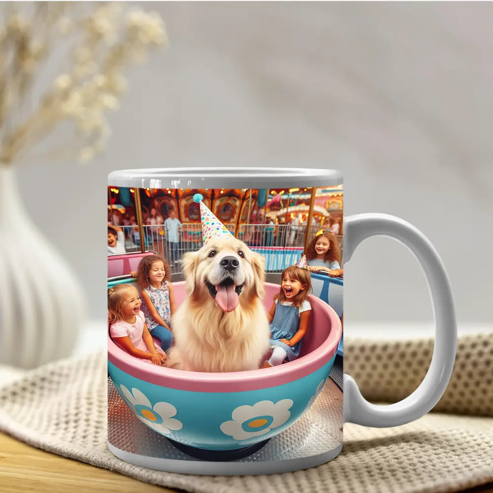 Golden Retriever Dog Riding Teacup Carnival Ride – Mugs