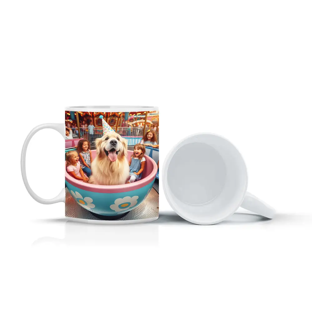 Golden Retriever Dog Riding Teacup Carnival Ride – Mugs