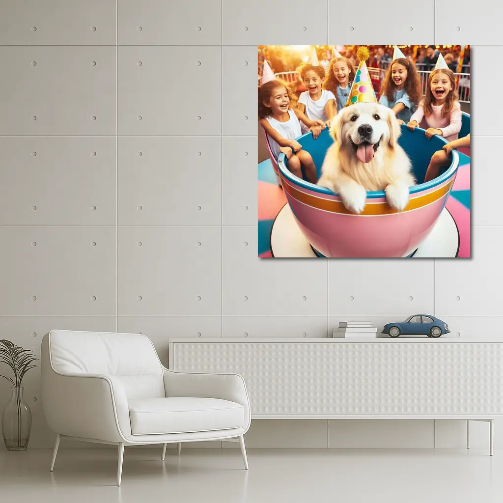 Golden Retriever Party Hat Teacup Ride Kids – Wall Art