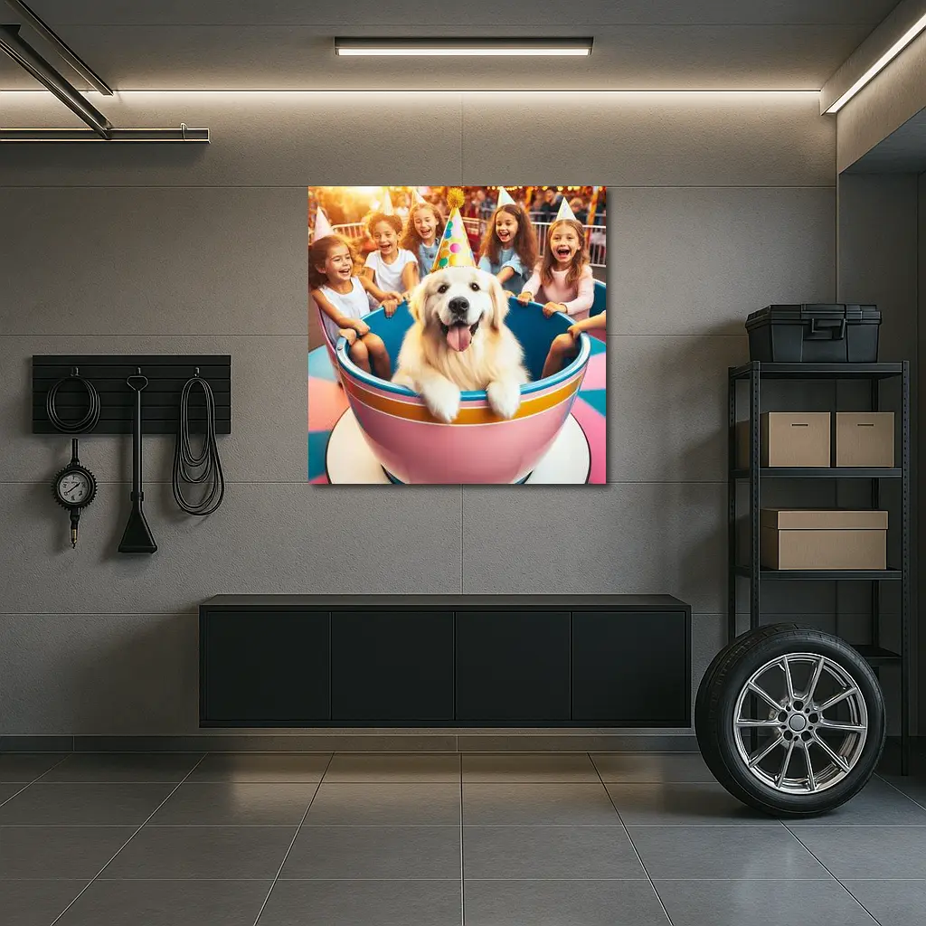 Golden Retriever Party Hat Teacup Ride Kids – Wall Art