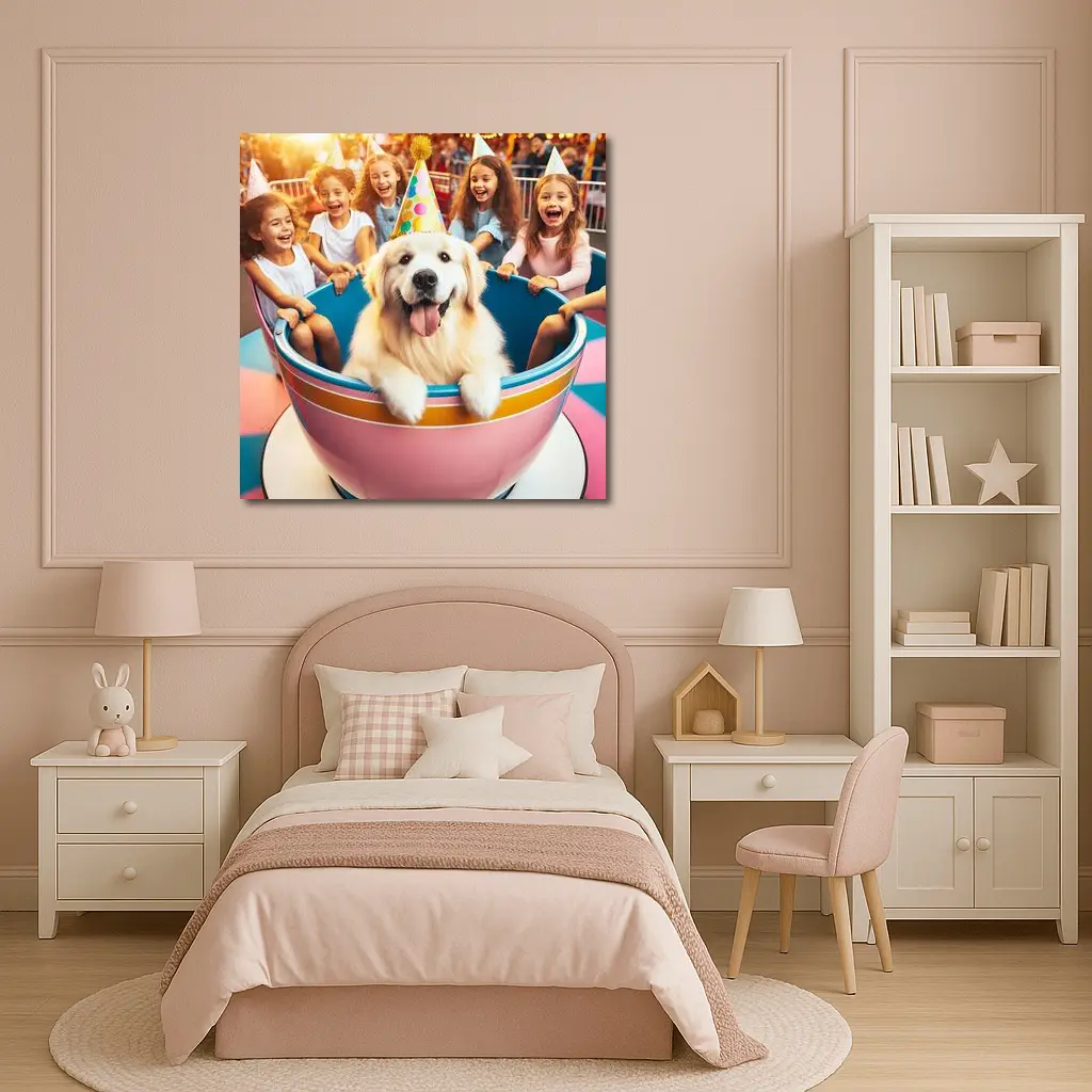 Golden Retriever Party Hat Teacup Ride Kids – Wall Art