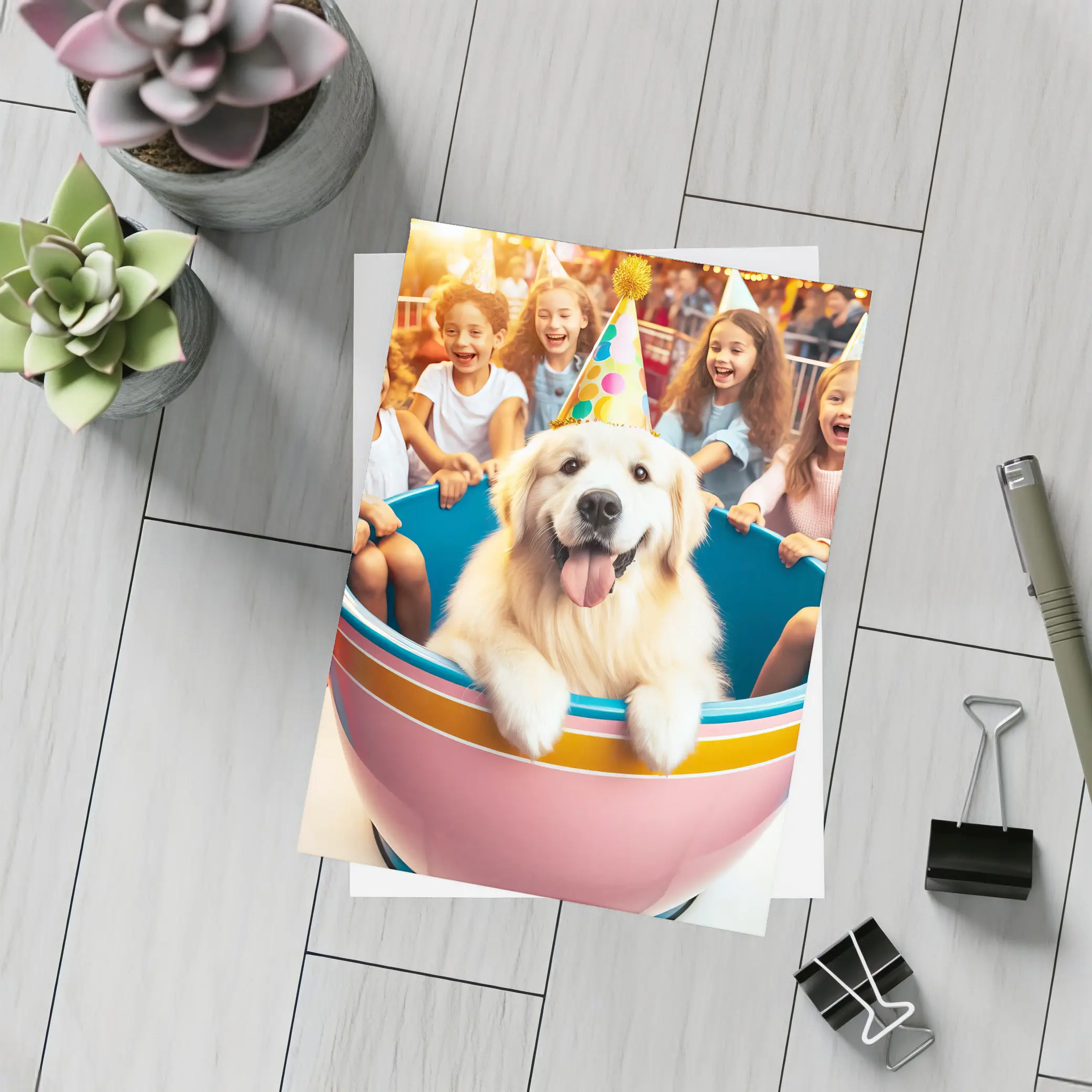 Golden Retriever Party Hat Teacup Ride Kids – Postcards