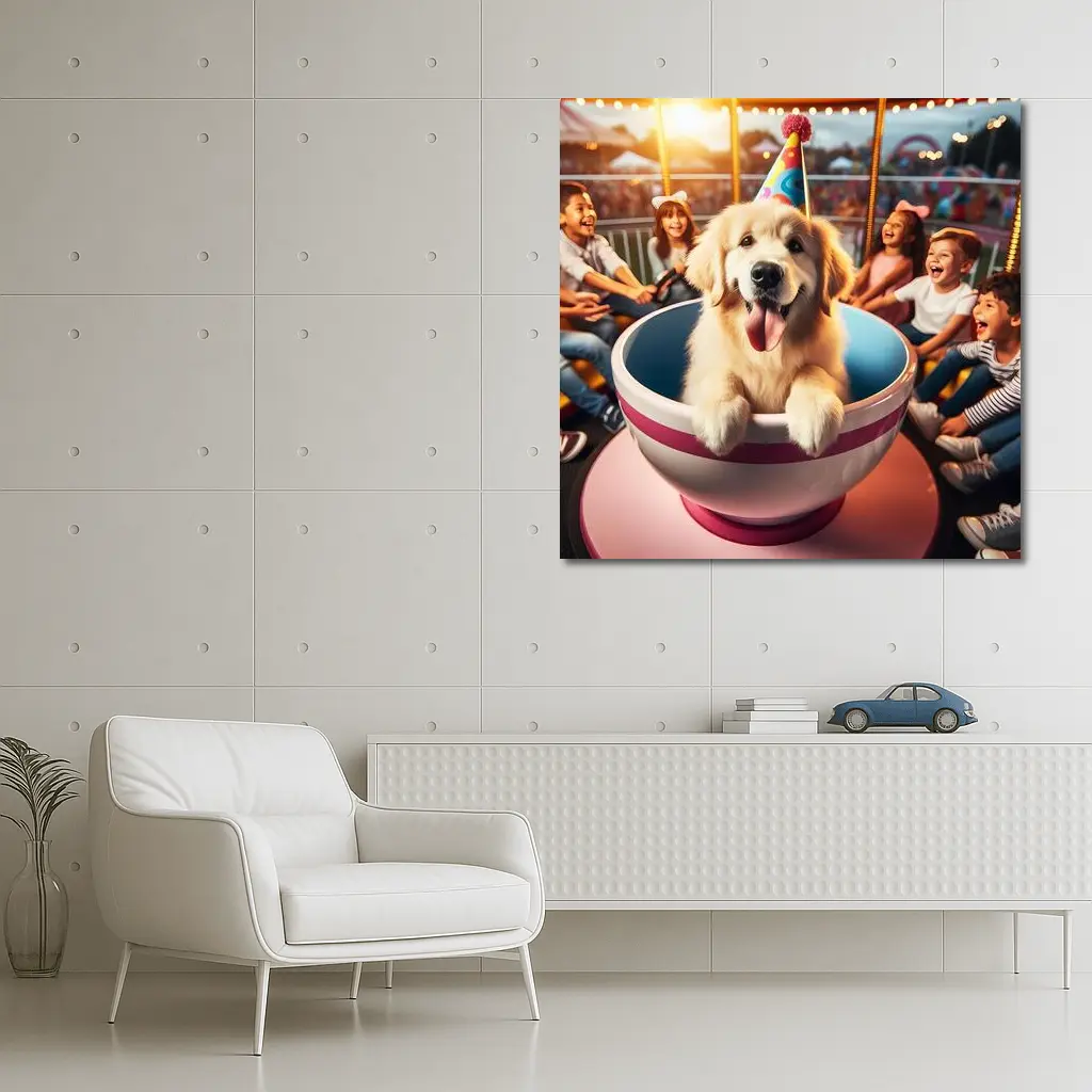 Golden Retriever Party Hat Teacup Ride Kids – Wall Art