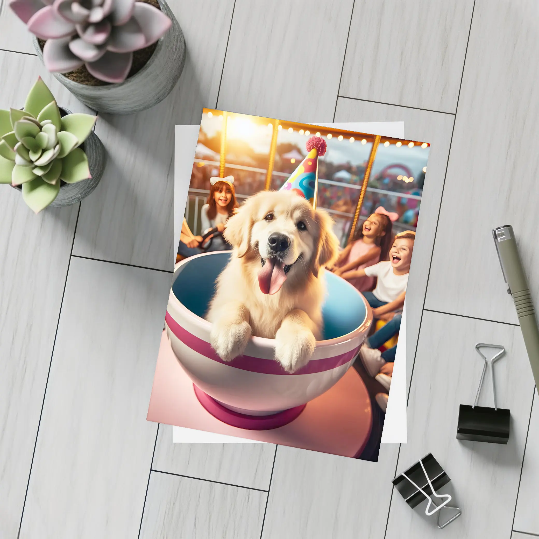 Golden Retriever Party Hat Teacup Ride Kids – Postcards