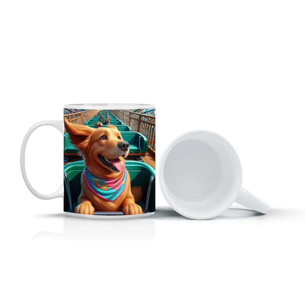 Golden Retriever Riding Roller Coaster Cartoon – Mugs