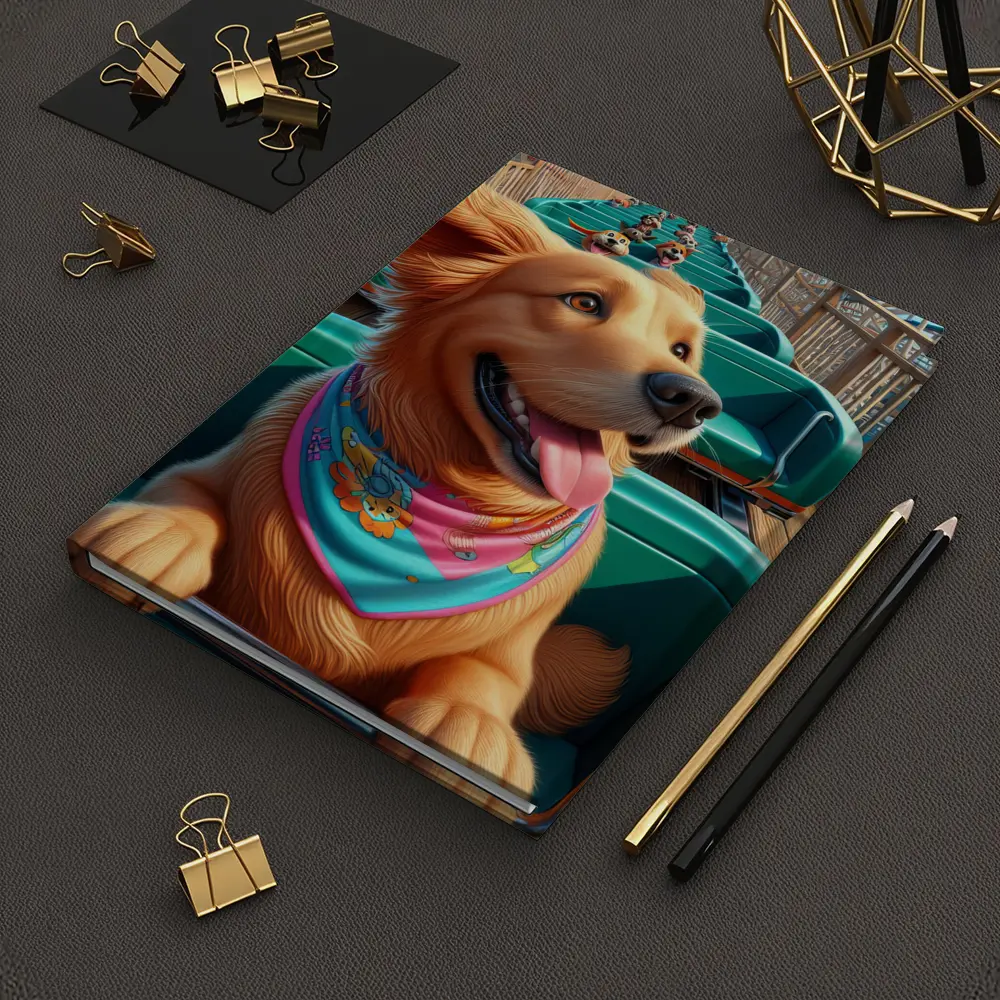 Golden Retriever Riding Roller Coaster Cartoon – Notebooks