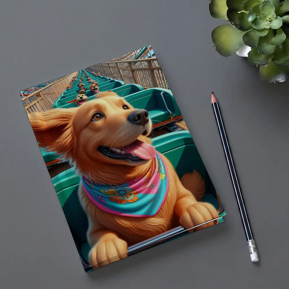 Golden Retriever Riding Roller Coaster Cartoon – Notebooks