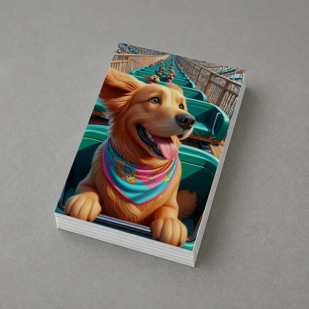 Golden Retriever Riding Roller Coaster Cartoon – Postcards