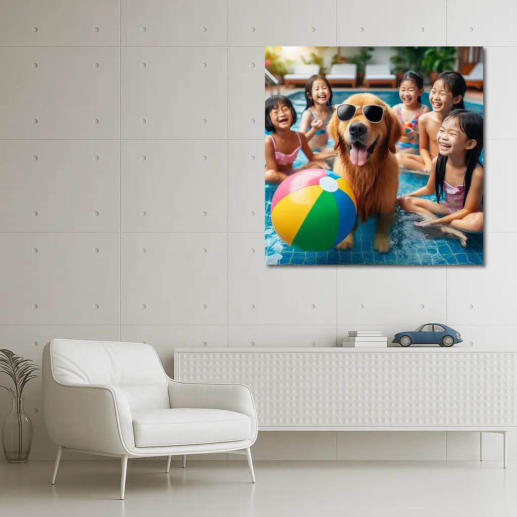 Golden Retriever Sunglasses Kids Pool Party – Wall Art