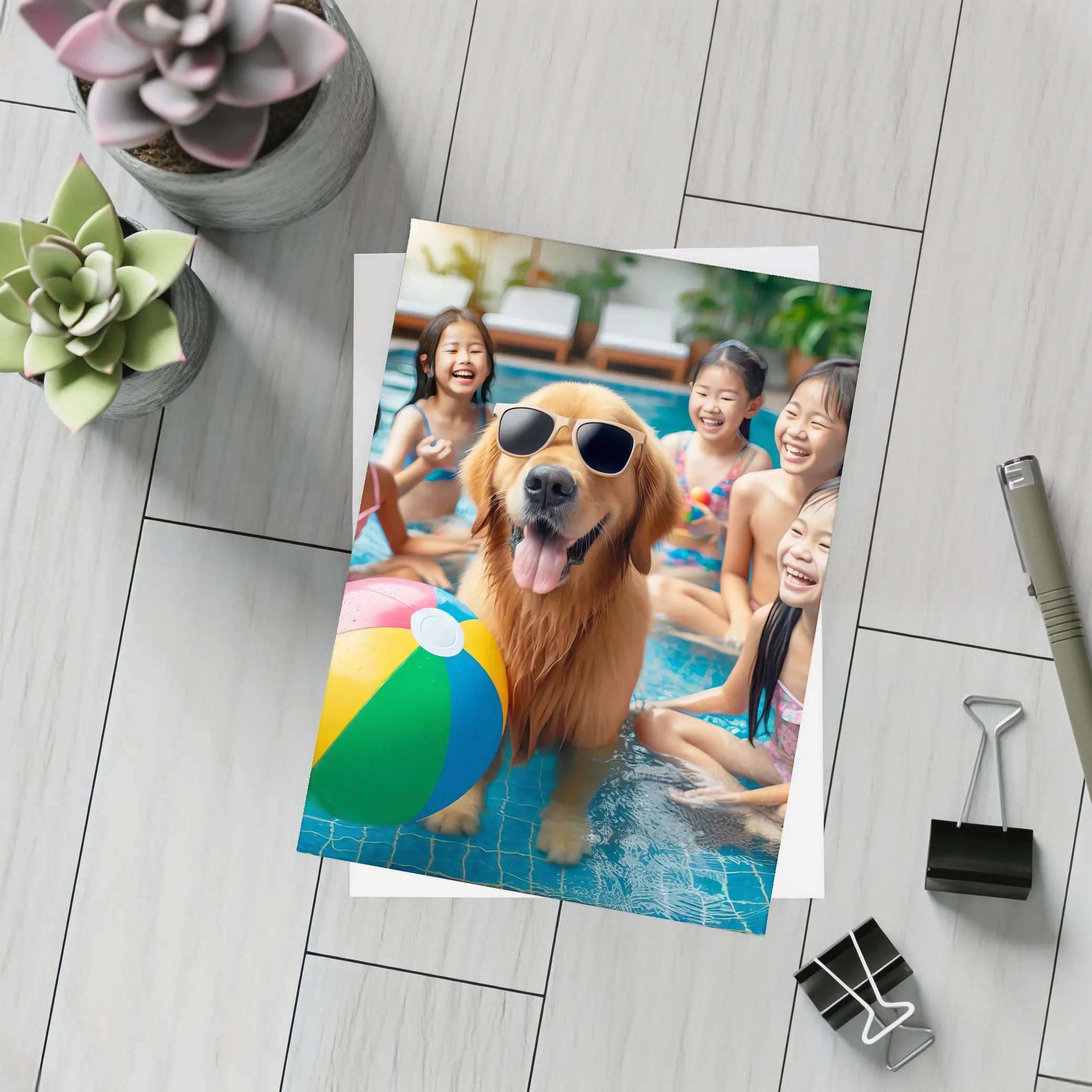 Golden Retriever Sunglasses Kids Pool Party – Postcards
