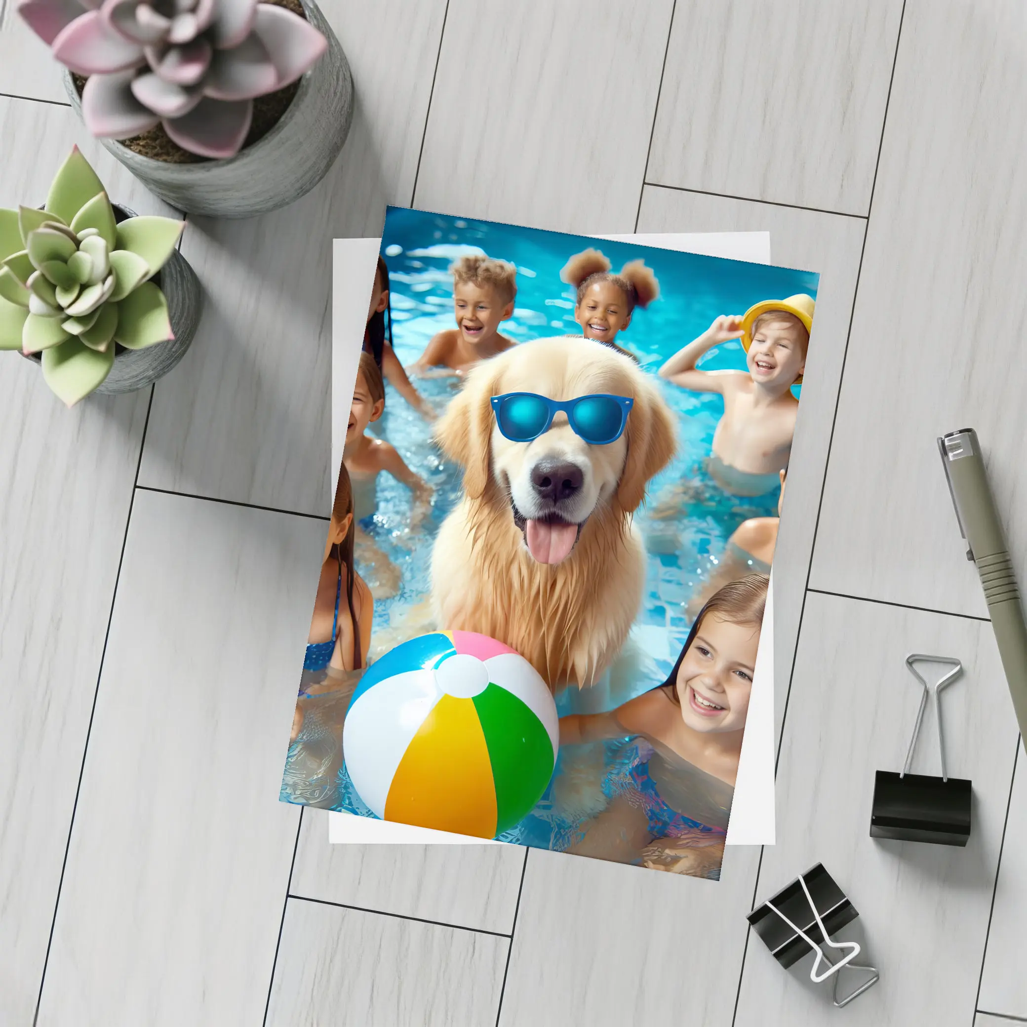 Golden Retriever Sunglasses Kids Pool Party – Postcards