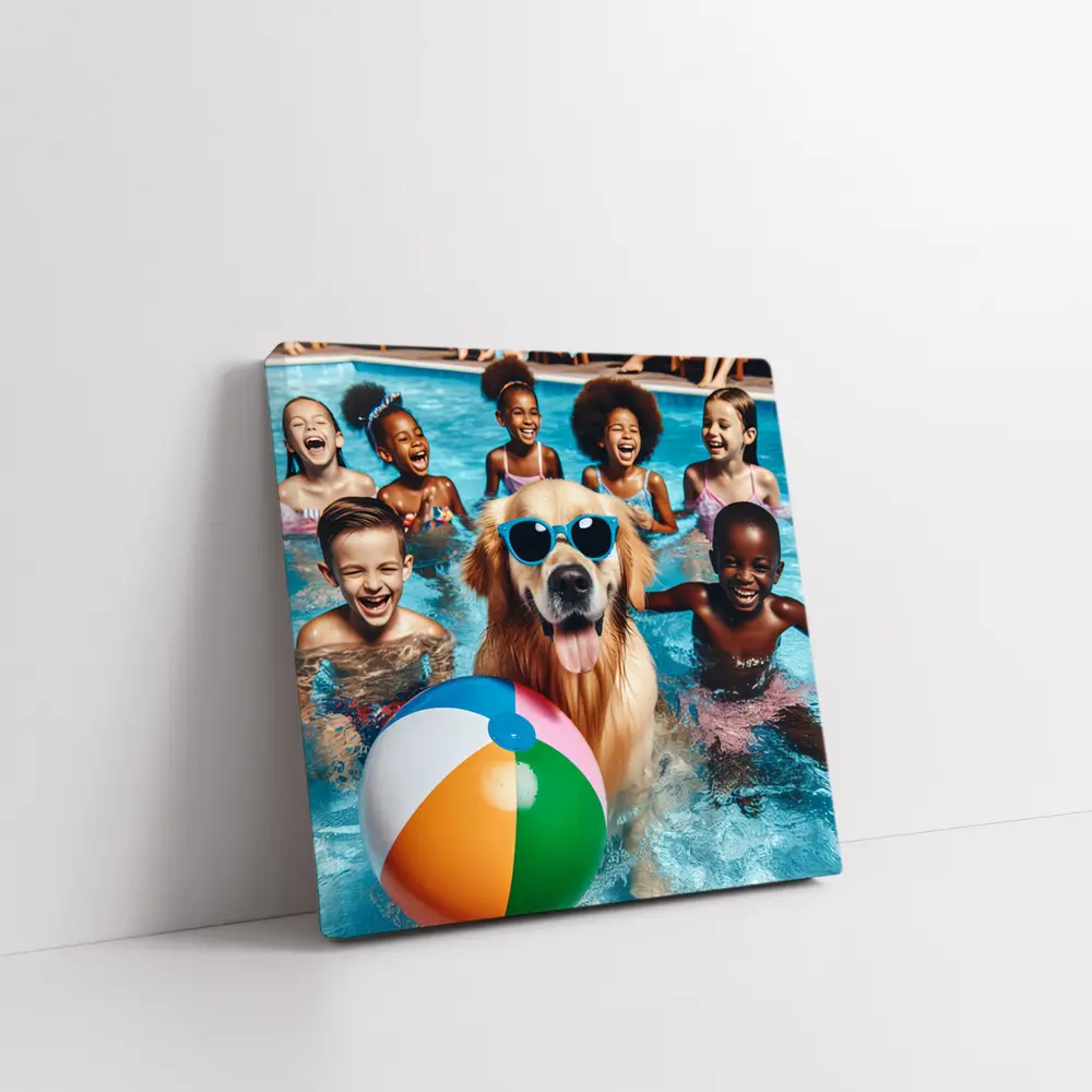 Golden Retriever With Sunglasses Pool Party – Wall Art