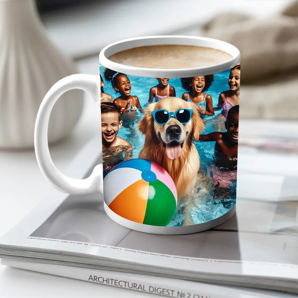 Golden Retriever With Sunglasses Pool Party – Mugs