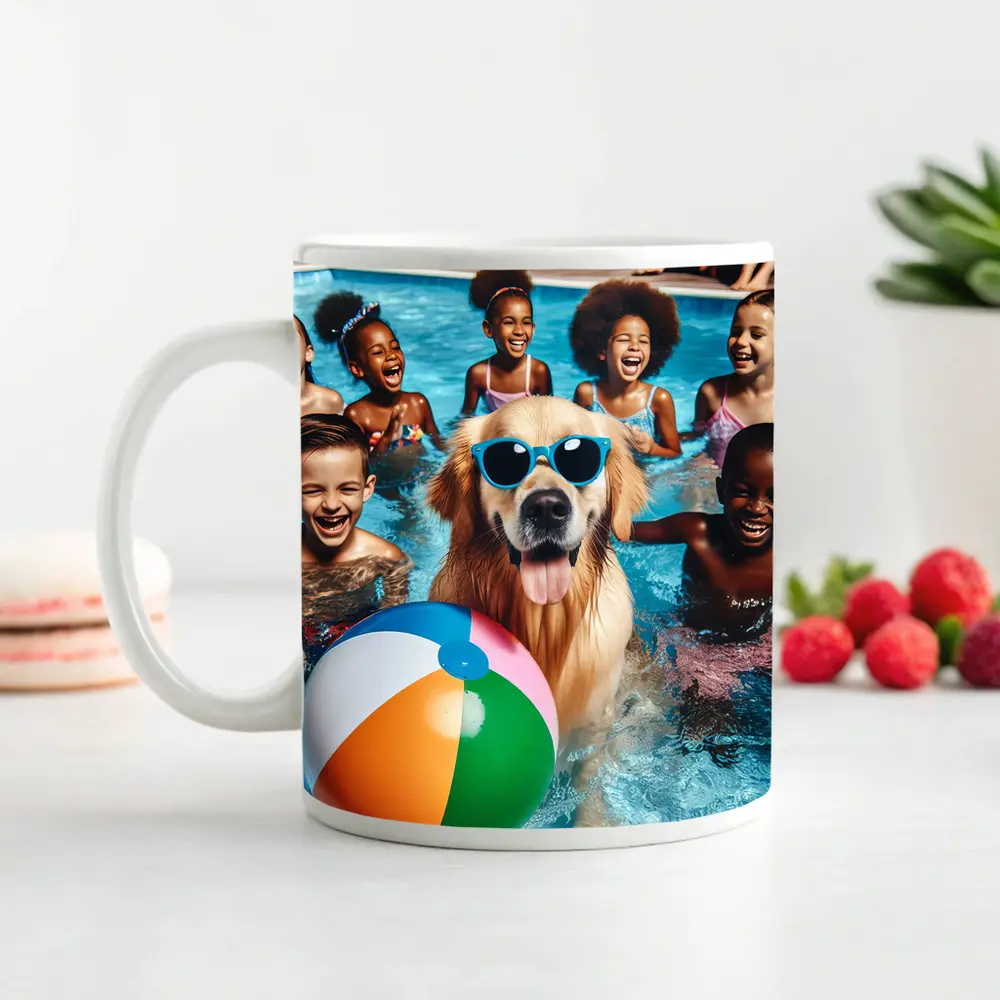 Golden Retriever With Sunglasses Pool Party – Mugs