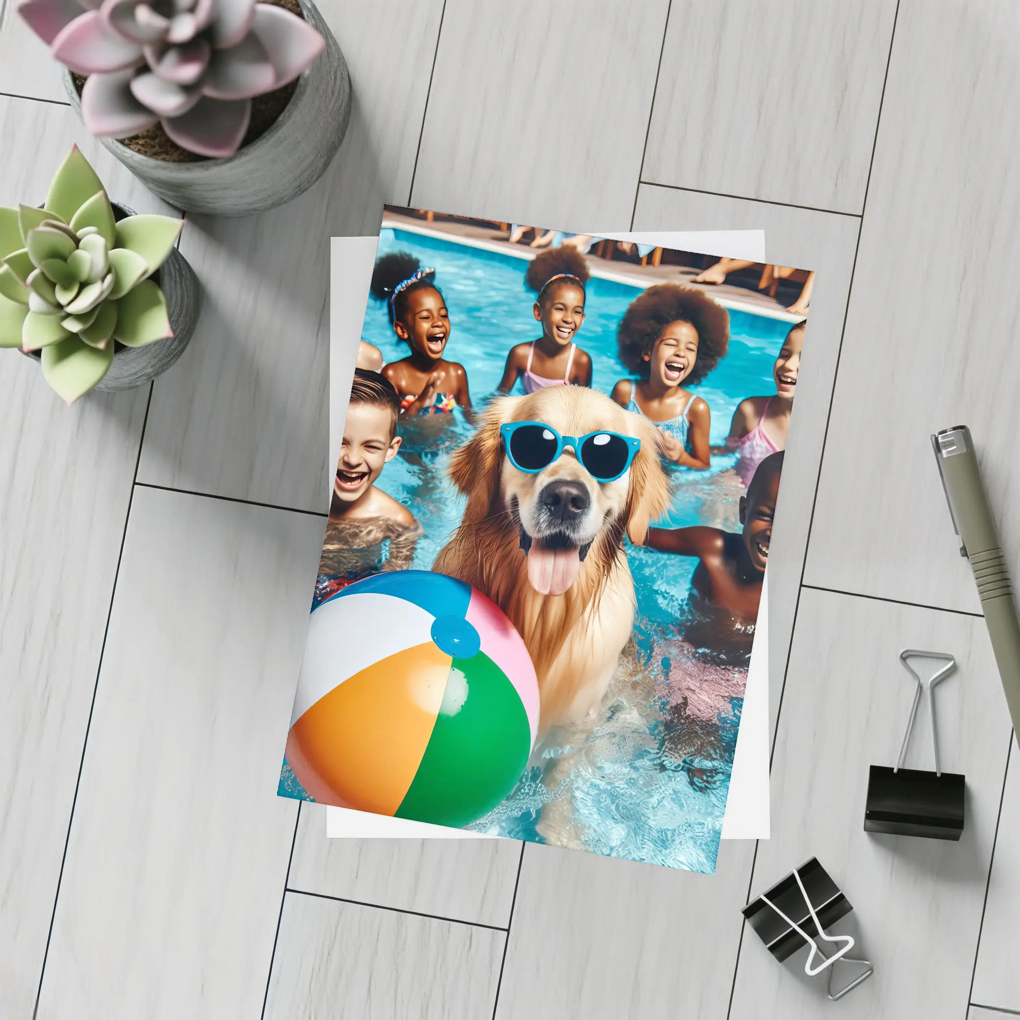 Golden Retriever With Sunglasses Pool Party – Postcards