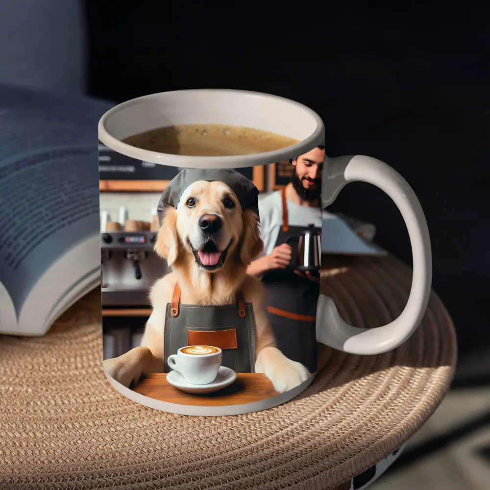 Golden Retriever Barista In Coffee Shop – Mugs