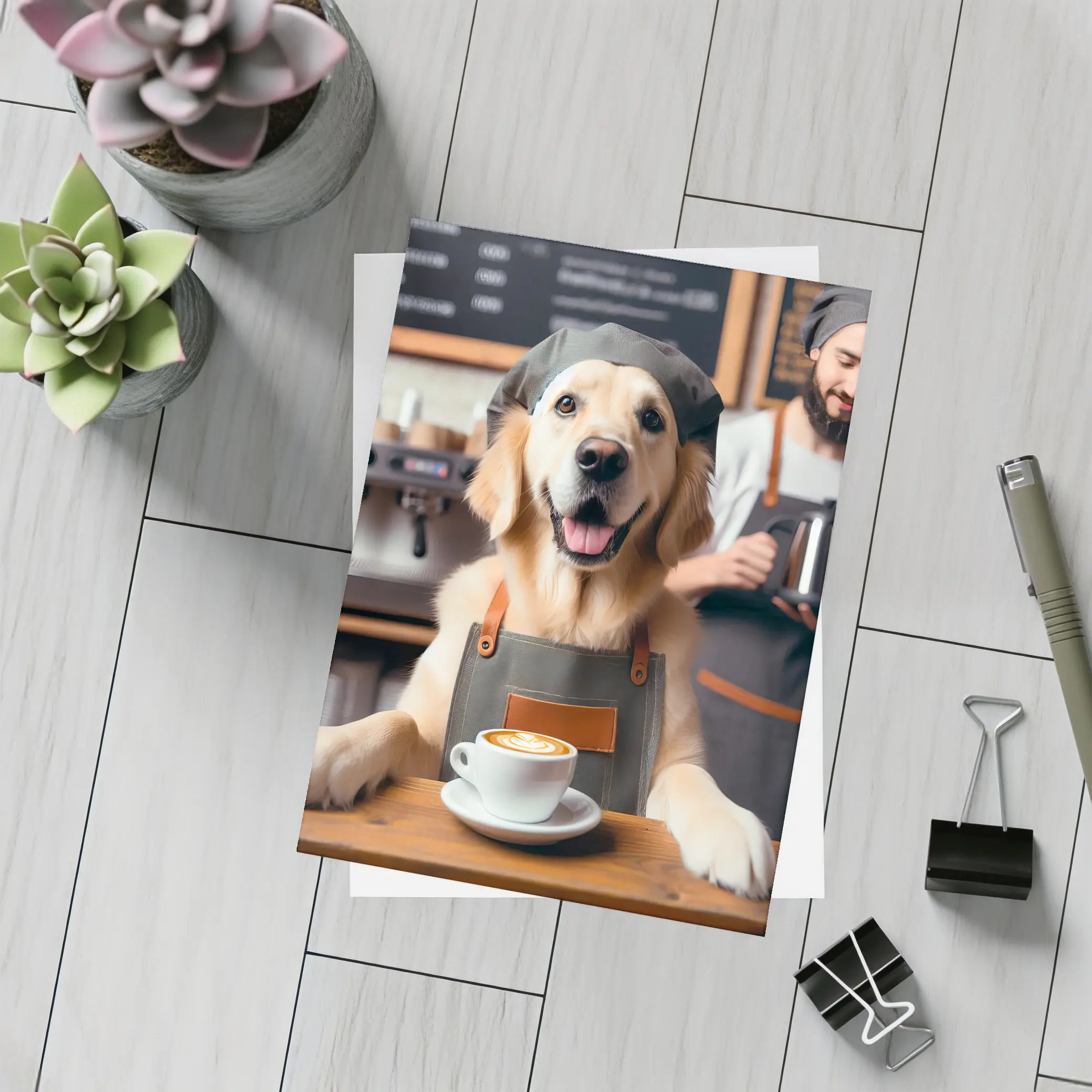 Golden Retriever Barista In Coffee Shop – Postcards