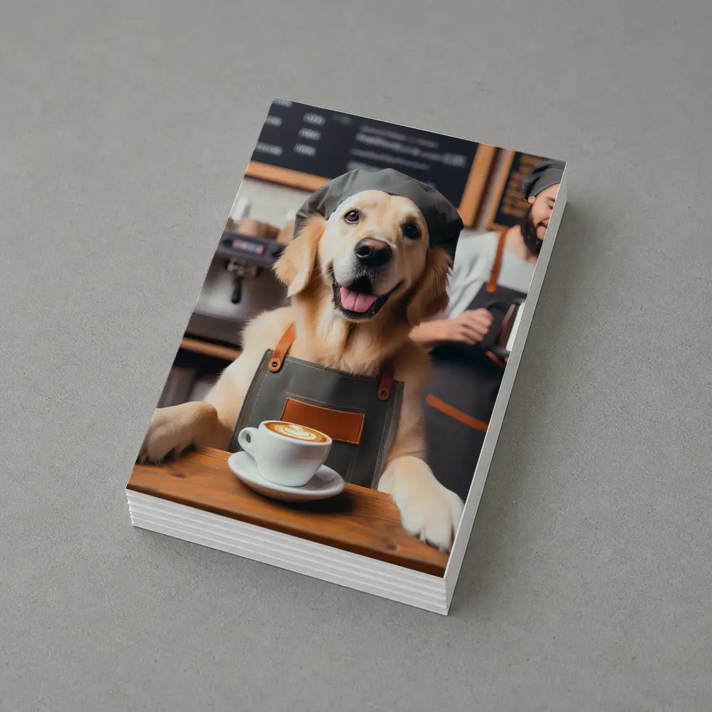 Golden Retriever Barista In Coffee Shop – Postcards